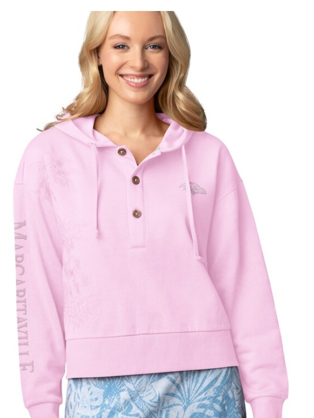 Baltimore Ravens Margaritaville Light Pink Hooded Henley Sweatshirt NWT
